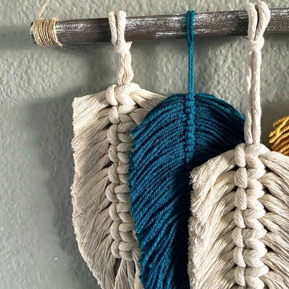 Boho Macrame Feather Wall Decor - Picture 2 of 5